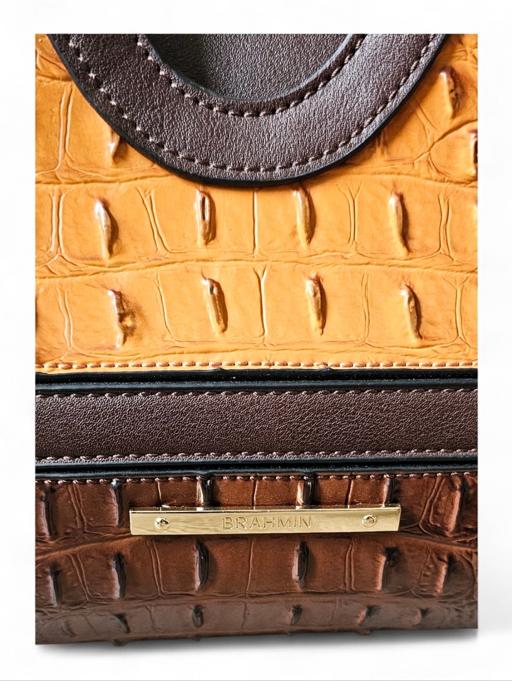 Brahmin Two-Tone Brown & Tan Croc-Embossed Top-Handle Bag - Picture 2 of 12
